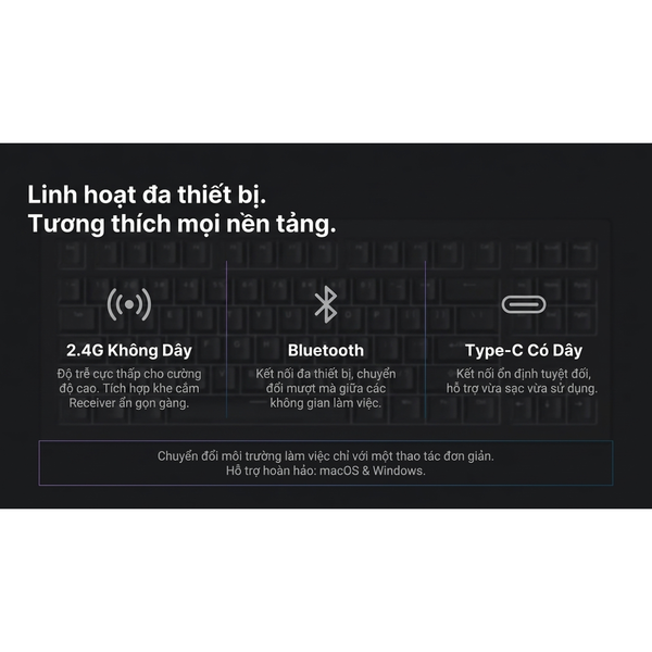  Bàn Phím Cơ Gaming Không Dây AKKO 5087 V3 Black Transparent | Akko Piano Pro, 3 Mode, RGB, Hot Swap 