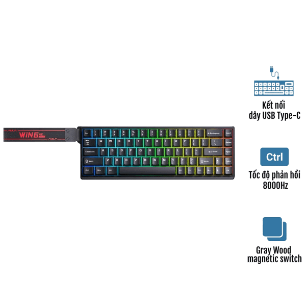  Bàn phím Gaming Rapid Trigger Aula WIN68HE Đen - Chính hãng | Gray Wood, Magnetic Switch 