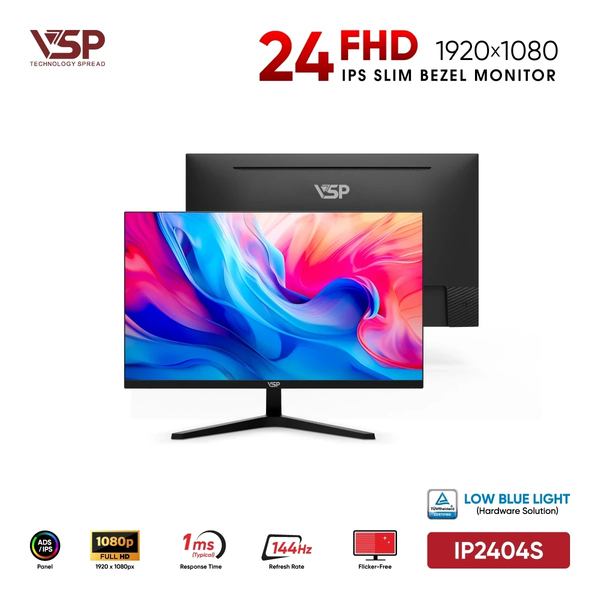  Màn hình Văn phòng VSP IP2404S | 24 inch, Full HD, IPS, 144Hz, 1ms, Đen 