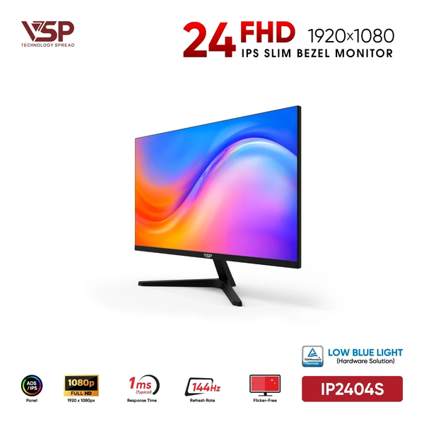  Màn hình Văn phòng VSP IP2404S | 24 inch, Full HD, IPS, 144Hz, 1ms, Đen 