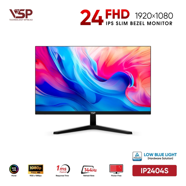  Màn hình Văn phòng VSP IP2404S | 24 inch, Full HD, IPS, 144Hz, 1ms, Đen 