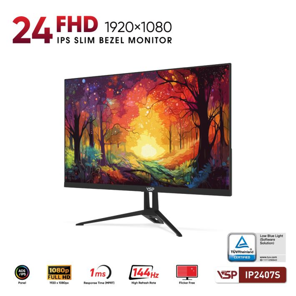  Màn hình Văn phòng VSP IP2407S | 24 inch, Full HD, IPS, 144Hz, 1ms, Đen 