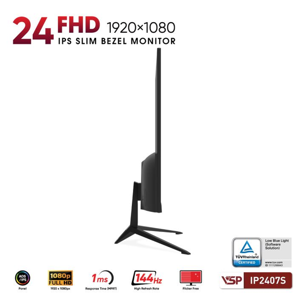  Màn hình Văn phòng VSP IP2407S | 24 inch, Full HD, IPS, 144Hz, 1ms, Đen 