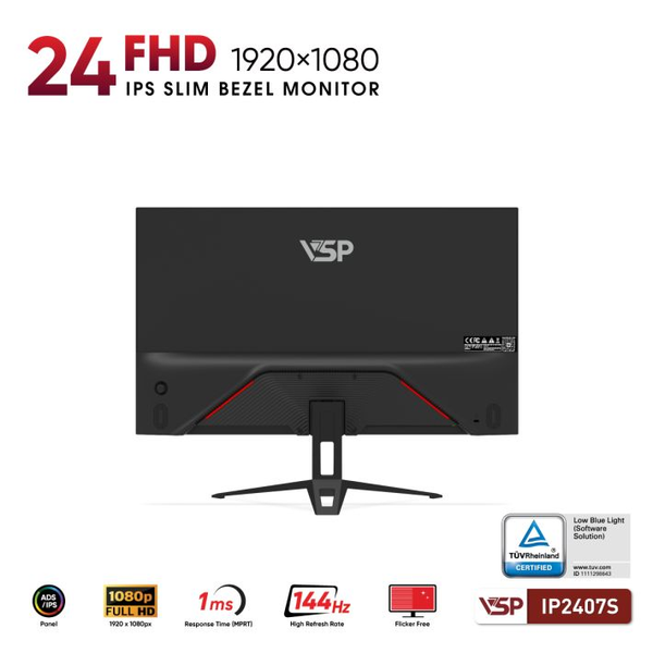  Màn hình Văn phòng VSP IP2407S | 24 inch, Full HD, IPS, 144Hz, 1ms, Đen 
