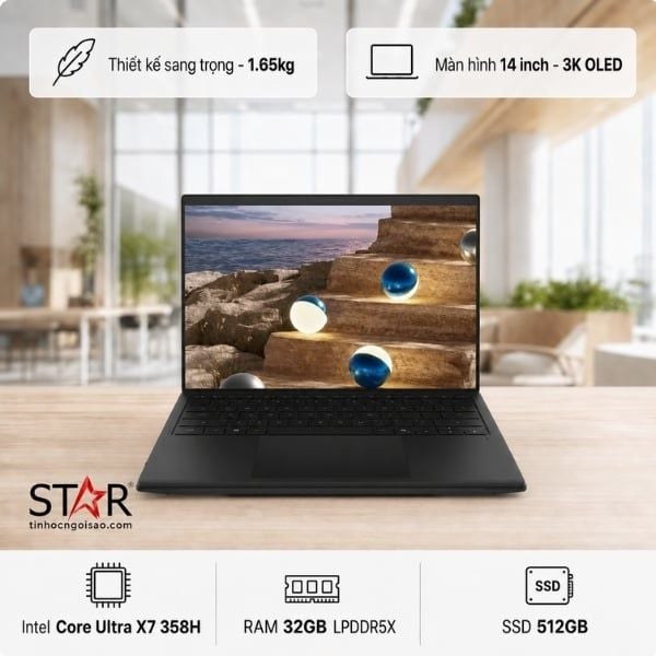  Laptop ASUS Zenbook Duo UX8407AA-SN439WS | X7-358H, 32GB LPDDR5X, SSD 512GB NVMe, 14" 3K OLED 144Hz, Touch, Pen, W11H, Túi, Xám 