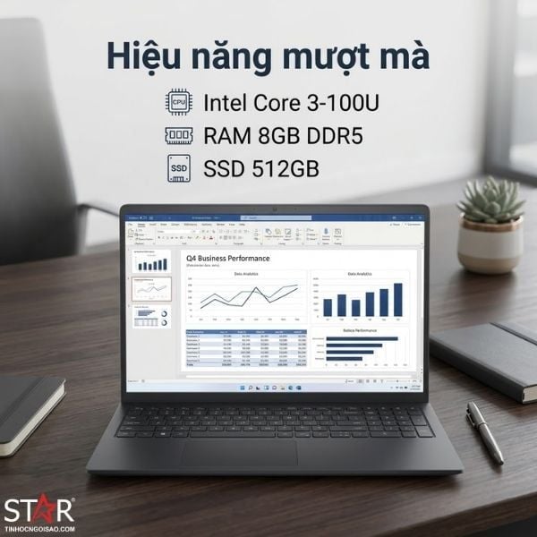  Laptop Dell 15 Pro Essential PV 15250 (VKVKD) | Intel Core 3-100U, 8GB DDR5, SSD 512GB NVMe, 15.6" FHD IPS 120Hz, Intel Graphics, Win 11 Pro, Đen 