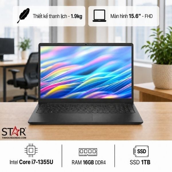  Laptop Dell DC15250-7982BLK H5YXJ | i7 1355U, 16GB DDR4, SSD 1TB NVMe, 15.6" FHD Touch, Win 11, Đen 