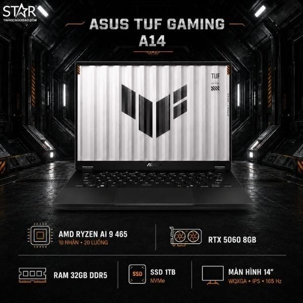  Laptop Gaming ASUS TUF Gaming A14 FA401GM-RG013W | Ryzen AI 9 465, 32GB DDR5X, 1TB NVMe, RTX 5060 8GB, 14" WQXGA 165Hz, Xám 