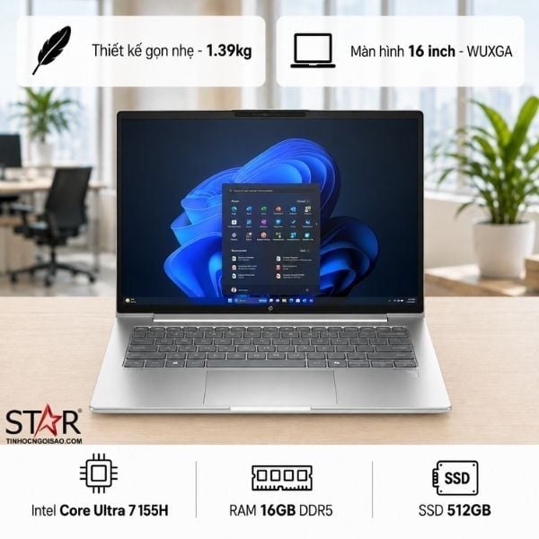  Laptop HP Probook 440 G11 | Core Ultra 7-155H, 16GB DDR5, SSD 512GB NVMe, 14" WUXGA Touch, Win11 Home 64, Bạc (A74BLPA) 