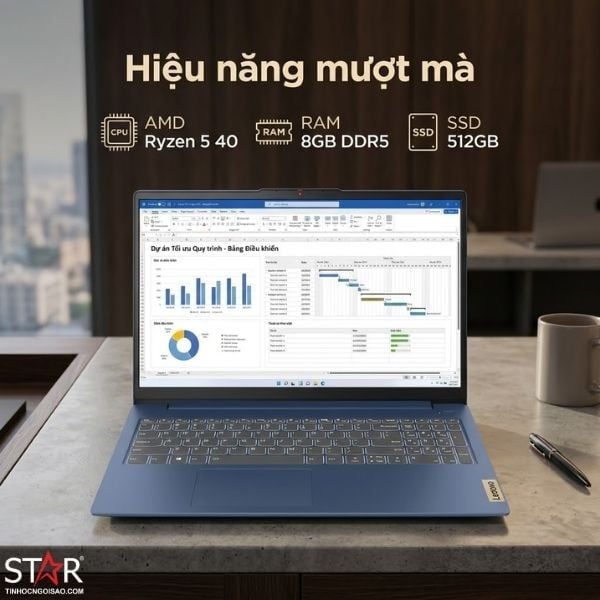  Laptop Lenovo IdeaPad Slim 3 82XQ012HUS | Ryzen 5 40 2025, 8GB LPDDR5, SSD 512GB NVMe, 15.6" FHD, Wifi, BT, Win11, Abyss Blue 