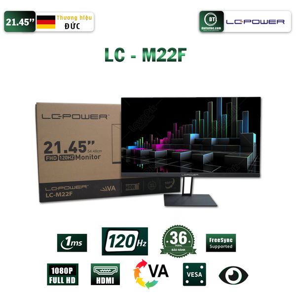  Màn hình Văn phòng LC-Power LC-M22F | 22 inch, FHD, 120Hz, IPS 