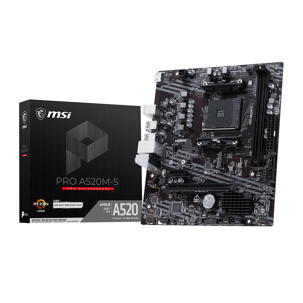 Mainboard MSI PRO A520M-S | AMD A520, AM4, 2 khe DDR4, PCIe 3.0
