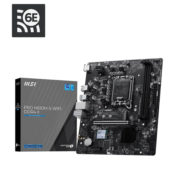  Mainboard MSI PRO H610M-S WIFI DDR4 II | LGA1700, mATX, 2 khe DDR4 64GB, Wi-Fi 6E 