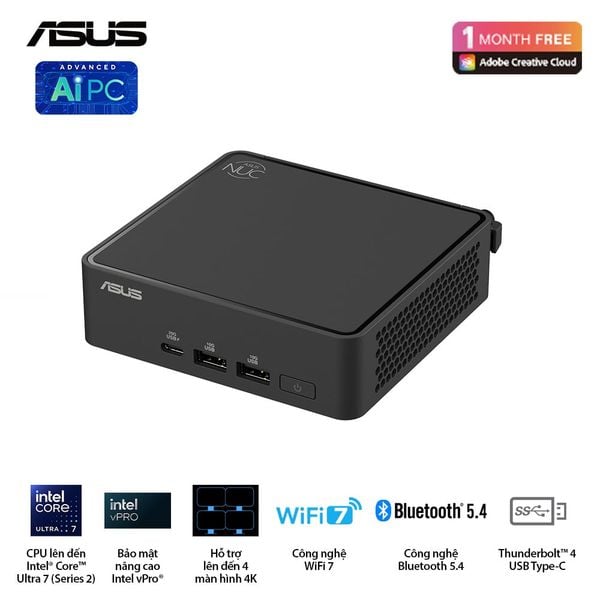  Mini PC ASUS NUC 15 Pro Slim BNUC15CRLIP051C0 | U300, 8GB DDR5, SSD 128GB NVMe, 2xHDMI 2.1, 1xTypeC, Windows 11 Pro, Đen (90AS00U1-M000Y0) 