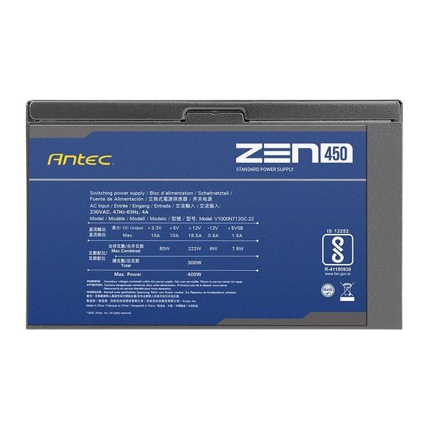  Nguồn máy tính Antec Atom ZEN 450 (230V AC) (V1000N712GC-22) | 450W, 120mm Silent Fan, Đen 
