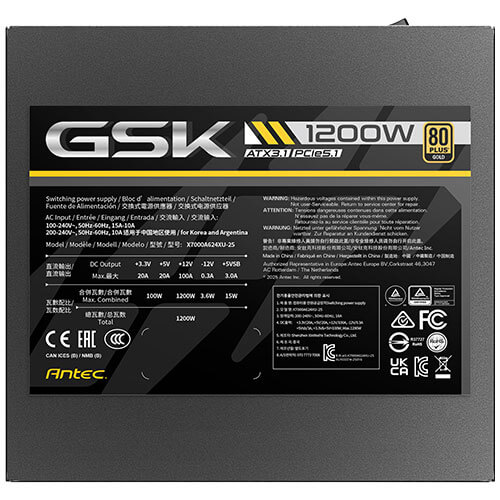  Nguồn máy tính Antec GSK 1200 ATX3.1 1200W 80 Plus Gold | Full Range, Full Modular, PCIe 5.1, ATX 