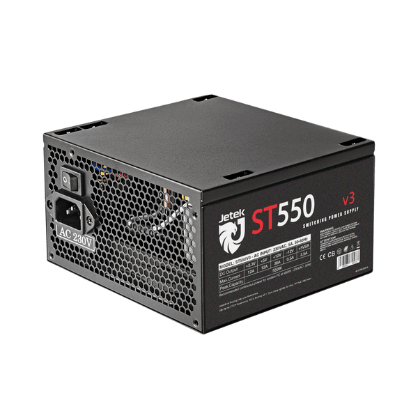  Nguồn máy tính Jetek ST550 V3 550W | 450W Liên tục, Non Modular, Cáp dẹt, ATX, Đen 