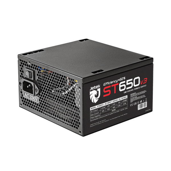  Nguồn máy tính Jetek ST650 V3 600W Cáp Dẹt Đen | ATX, Single Rail, 2 PCIe 6+2-pin 