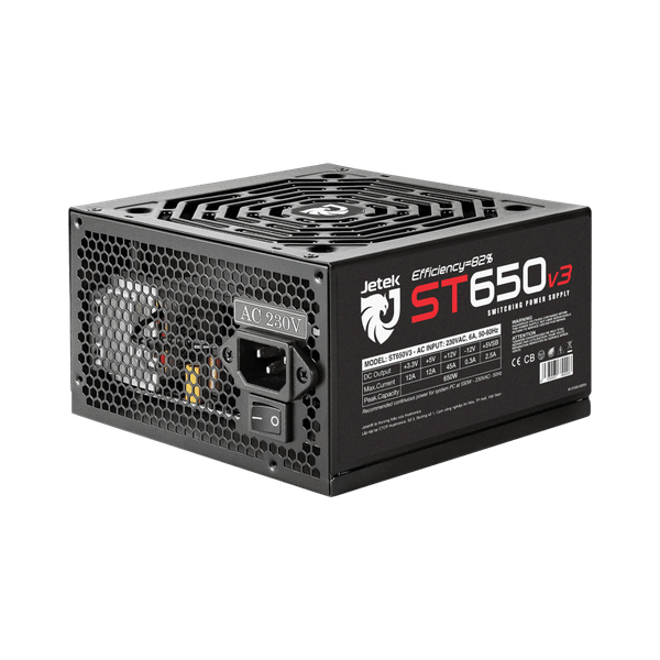  Nguồn máy tính Jetek ST650 V3 600W Cáp Dẹt Đen | ATX, Single Rail, 2 PCIe 6+2-pin 