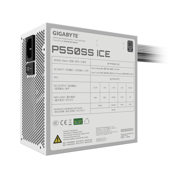  Nguồn máy tính Gigabyte 550W 80 Plus Silver Ice (GP-P550Ss ICE) - Trắng | Non Modular, ATX 