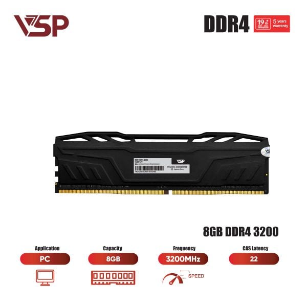  RAM PC VSP 8GB DDR4 3200MHz Tản Nhiệt Nhôm CL22 (DDR4-8GNDDR0188) 