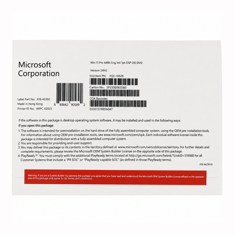 Phần mềm Microsoft Windows 11 Pro 64Bit Eng Intl 1PK DSP OEI DVD (FQC-10528) | Box Chính Hãng