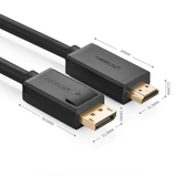  Cáp chuyển Ugreen 10202 DisplayPort 1.2 to HDMI 2m | 4K@30Hz, Một chiều DP sang HDMI, Đen 