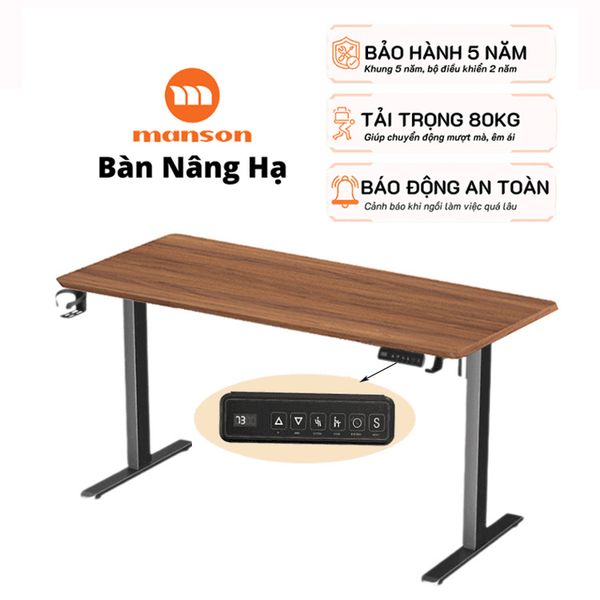  Bàn nâng hạ Manson SmartDesk 1m6 | Khung đen, Mặt gỗ Walnut 