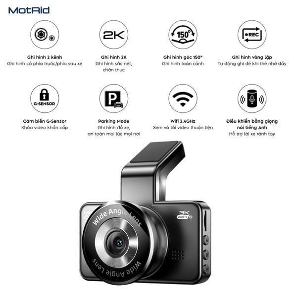  Camera hành trình MotRid CD30 | 3MP, 2K, Đàm thoại 