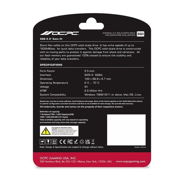  Ổ cứng SSD OCPC XTL-200 128GB SATA III (SSD25S3T128GLT) | 2.5 inch, Read 500MB/s, Write 400MB/s 