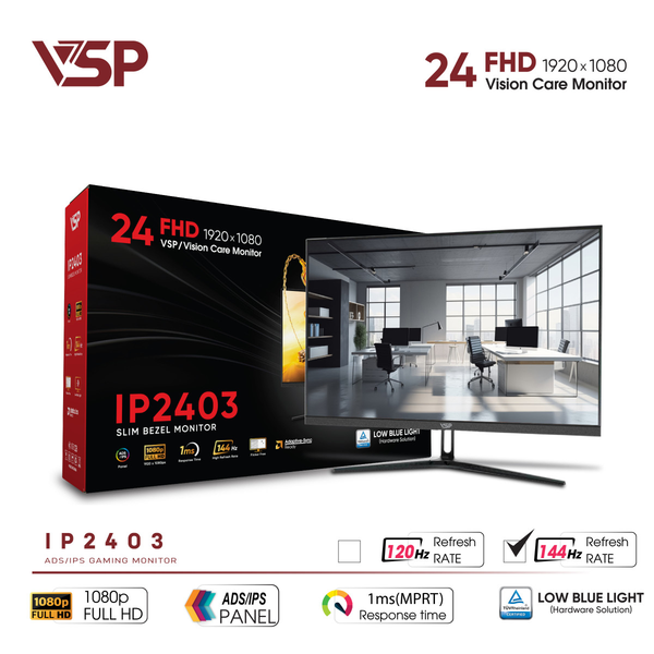  Màn hình Văn phòng VSP IP2403 | 24 inch, FHD, 144Hz, IPS 