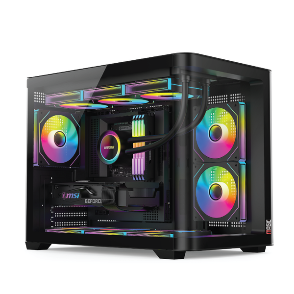  Thùng máy Magic Gaming GM-02 Pro Curved M-ATX Support AIO 360 (Hồ Cá) Không Kèm Sẵn Fan - Đen 