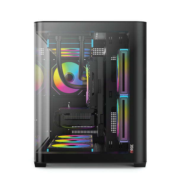 Thùng máy Magic Gaming GM-02 Pro Curved M-ATX Support AIO 360 (Hồ Cá) Không Kèm Sẵn Fan - Đen 