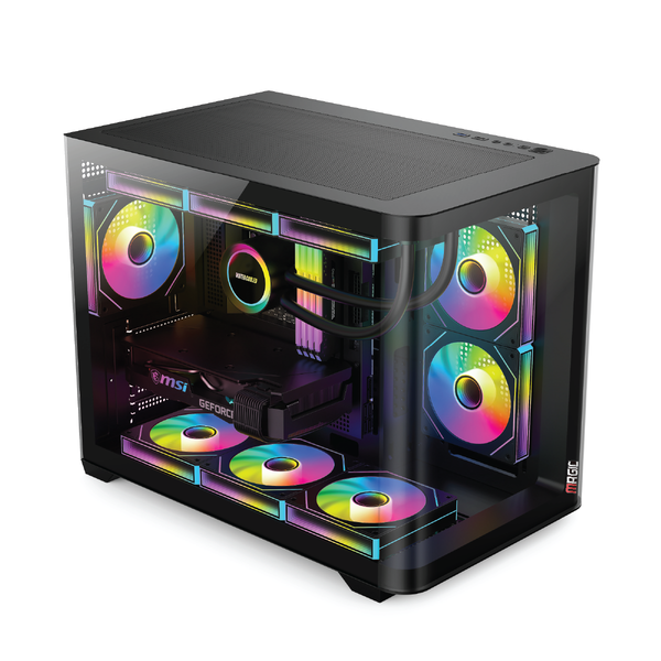  Thùng máy Magic Gaming GM-02 Pro Curved M-ATX Support AIO 360 (Hồ Cá) Không Kèm Sẵn Fan - Đen 