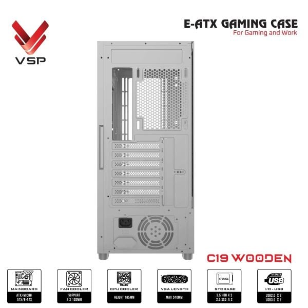  Thùng máy VSP C19 Wooden (F-Atx) (Chưa Kèm Fan) - Trắng 