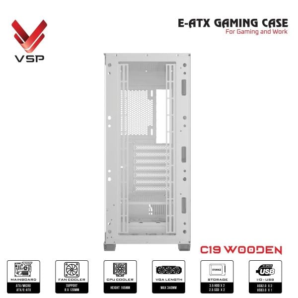  Thùng máy VSP C19 Wooden (F-Atx) (Chưa Kèm Fan) - Trắng 