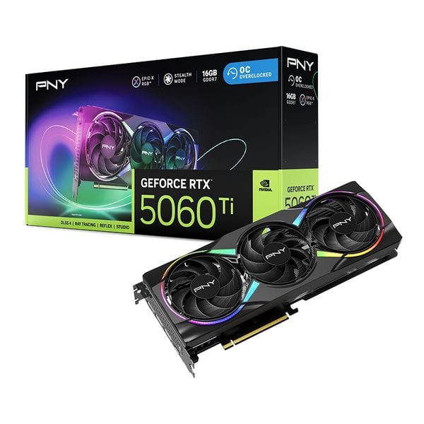  Card màn hình NVIDIA GeForce RTX 5060 Ti PNY EPIC-X RGB OC | 16 GB GDDR7, 4608 CUDA, 600W 