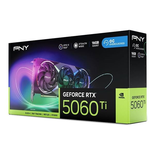  Card màn hình NVIDIA GeForce RTX 5060 Ti PNY EPIC-X RGB OC | 16 GB GDDR7, 4608 CUDA, 600W 