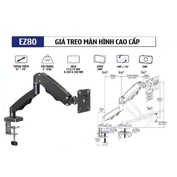  Giá Treo Lcd Ergotek EZ80 17"-34" | Màu Đen (EG) 