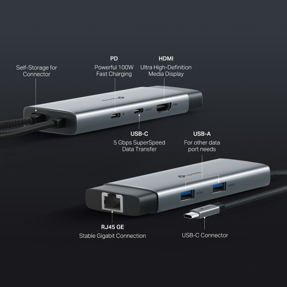  Hub USB Type-C 6 cổng (6 in 1) TP-Link (UH6120C) | 1× HDMI 4K 60Hz, 1× PD 100W, 1× RJ45 1000Mbps, 2x USB-A 3.0, 1x USB-C 3.0 