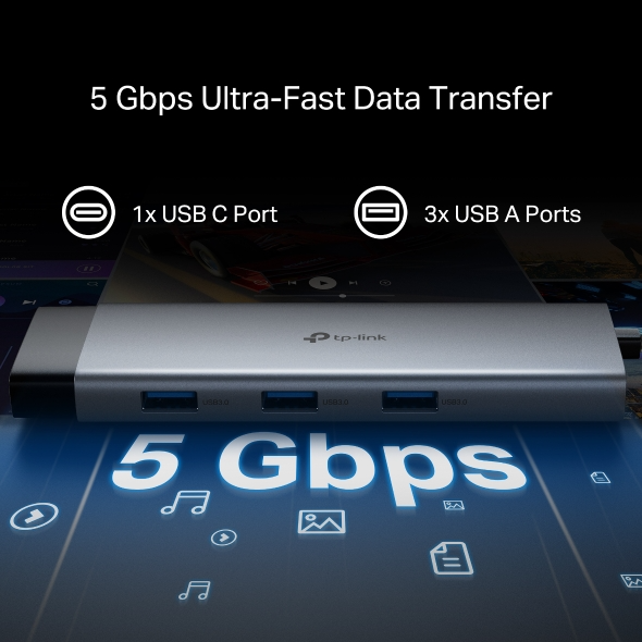 Hub USB Type-C 9 cổng (9 in 1) TP-Link (UH9120C) | 1× HDMI 4K 60Hz, 1× PD 100W, 1× RJ45 1000Mbps, 1× SD + 1× TF (104MBps), 3× USB-A 3.0, 1× USB-C 3.0 