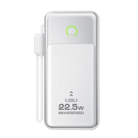 Sạc dự phòng Movespeed MSP19 22.5W | 10000mAh, Màn Led, Tích hợp Type C, White