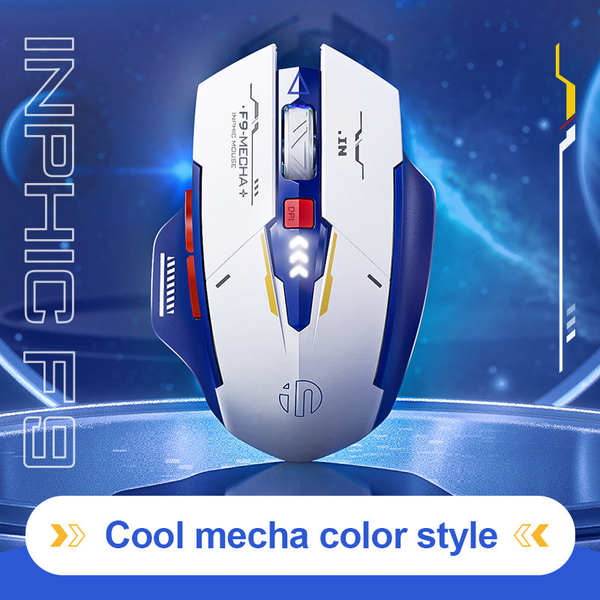  Chuột gaming INPHIC F9 Gundam Chính Hãng | Wireless, 2400 DPI, 90g, Trắng Xanh 