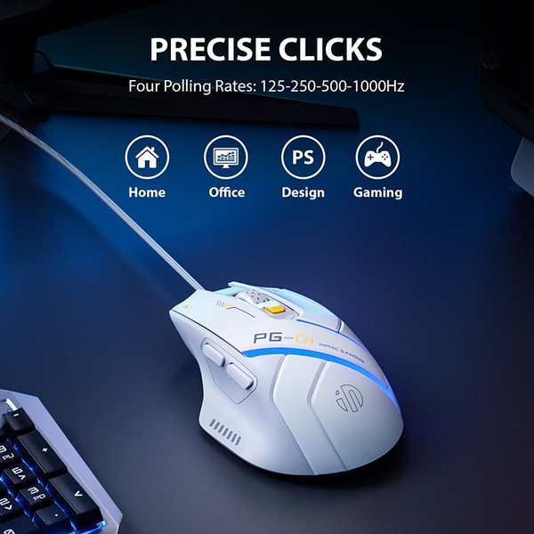  Chuột gaming INPHIC PG1 Chính Hãng | Wired, 12800 DPI, 78g, Trắng 