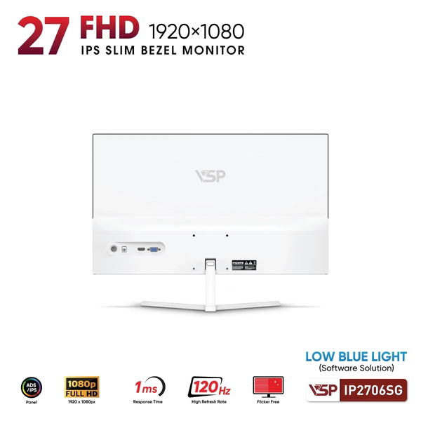  Màn hình văn phòng VSP IP2706SG | 27 inch, FHD, IPS, 120Hz, Trắng 