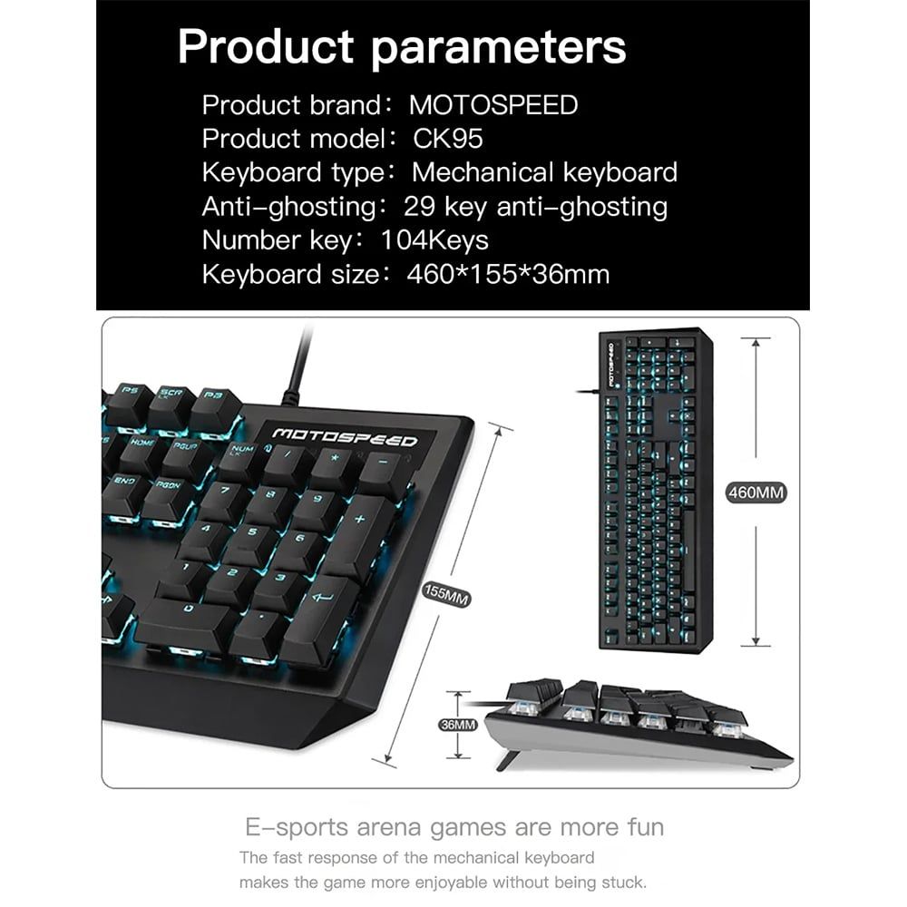 Bàn phím cơ gaming Motospeed CK95 | Có dây, 104 phím, LED, Brown Switch, Đen