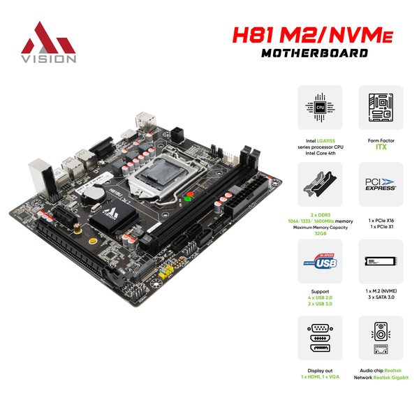  Mainboard (Intel) AiVision H81 M.2/NVMe (SN H81M2001121Z122501246) | LGA 1155, ITX, 2 khe DDR3 