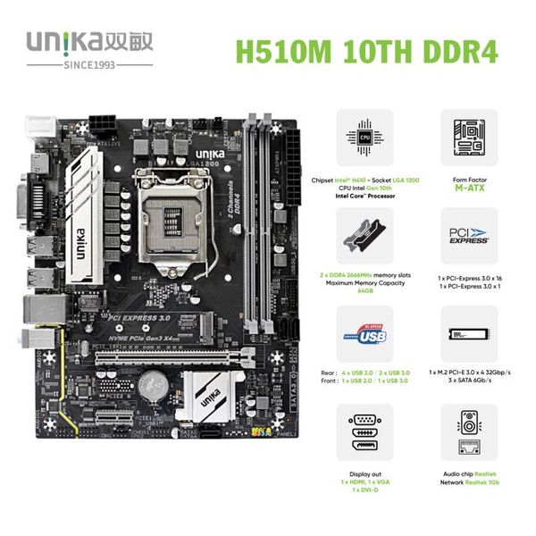  Mainboard (Intel) Unika H510M 10TH Sniper DDR4 (SN UNIKA026042241) | LGA 1200, mATX, 2 khe DDR4 