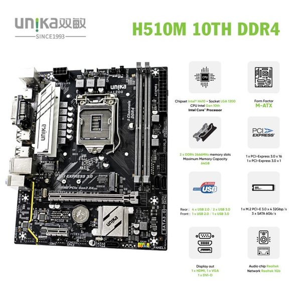  Mainboard (Intel) Unika H510M 10TH Sniper DDR4 (SN UNIKA026042241) | LGA 1200, mATX, 2 khe DDR4 