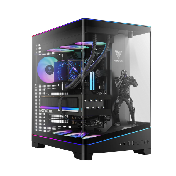  Thùng máy Gamdias Atlas P6 CG (Kèm sẵn 4 Fan ARGB) | F-ATX, Mid Tower, Kính cường lực, Đen 
